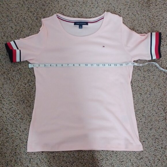 Tommy Hilfiger Signature Stripe Cold Shoulder short sleeve T-shirt - Picture 6 of 6